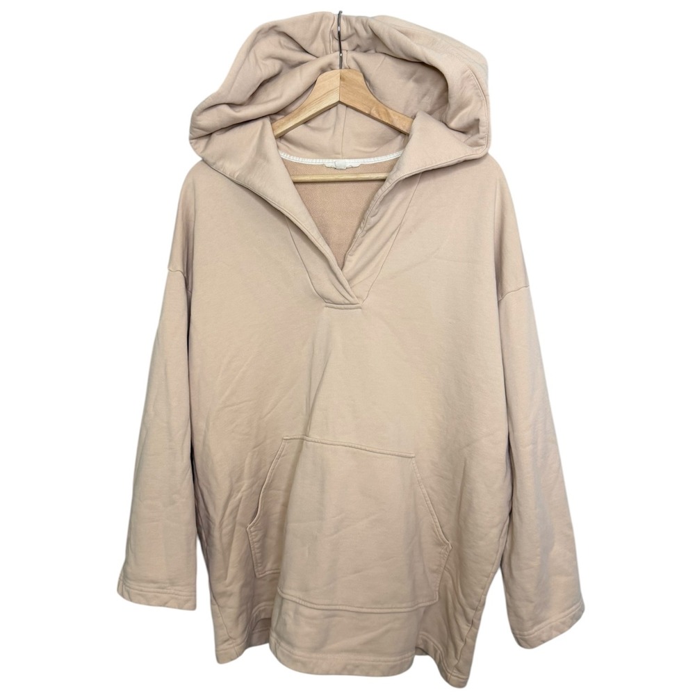 NAP Oversized Vneck Baggy Tunic Hoodie Tan Womens L Loungewear Relaxed Cozy